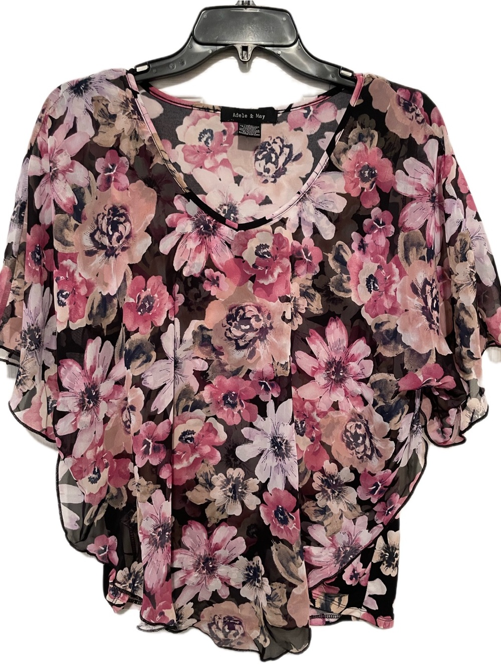 Belle & Sky Pink Floral Sheer V-Neck Blouse